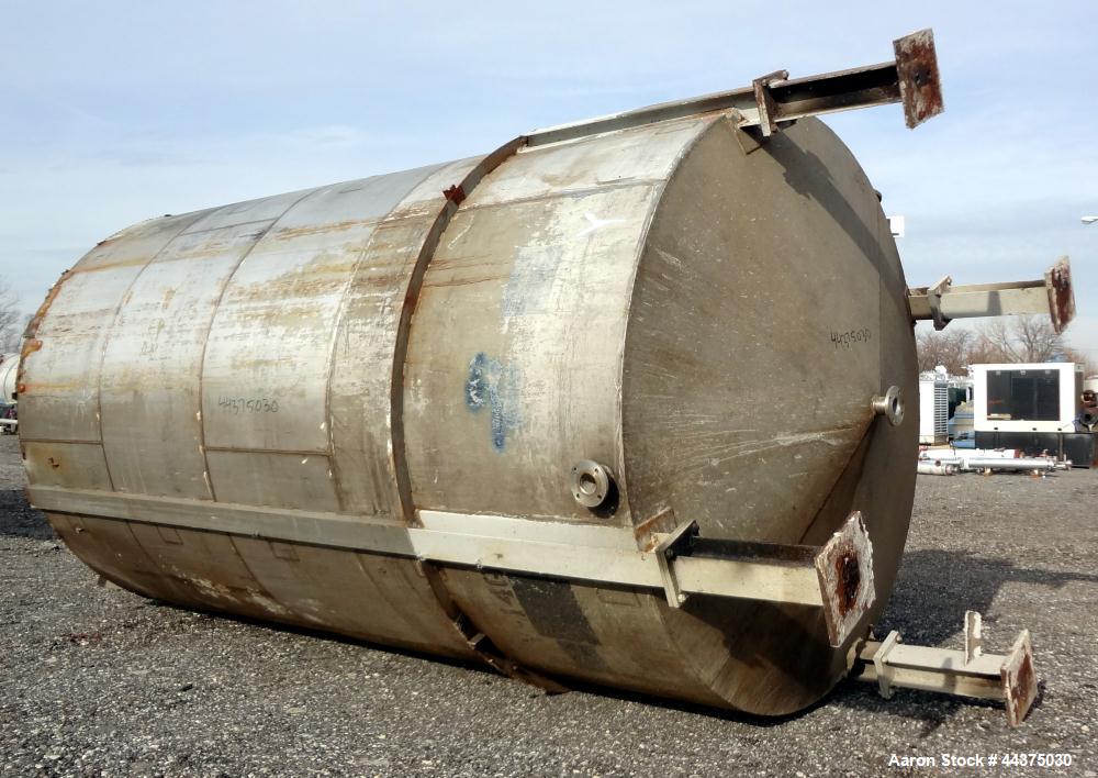 Used Imperial Steel Tank, 10,000 Gallon, 304 Stainless Steel, Vertical. Approximate 120" diameter x 204" straight side, flat welded top, coned bottom. Fixed carbon steel agitator bridge with a top en...