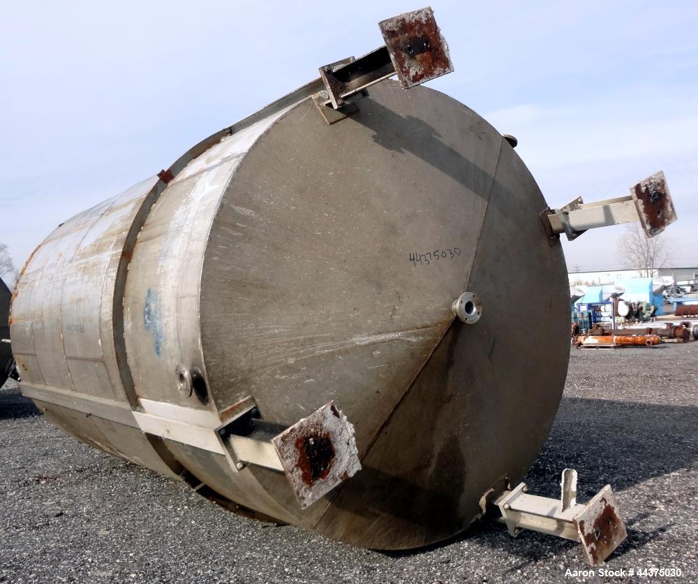 Used Imperial Steel Tank, 10,000 Gallon, 304 Stainless Steel, Vertical. Approximate 120" diameter x 204" straight side, flat welded top, coned bottom. Fixed carbon steel agitator bridge with a top en...