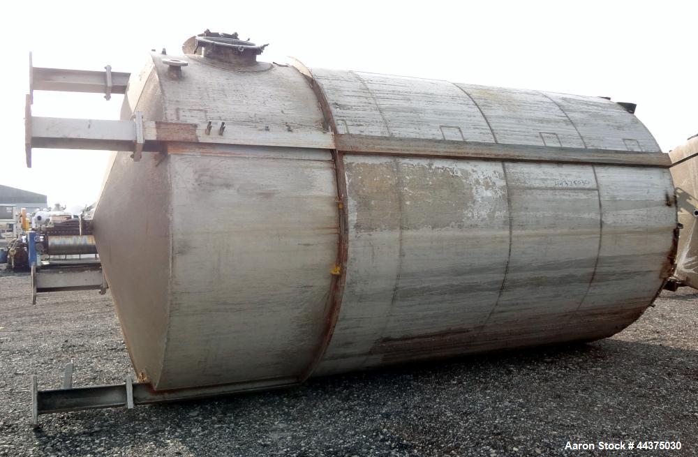 Used Imperial Steel Tank, 10,000 Gallon, 304 Stainless Steel, Vertical. Approximate 120" diameter x 204" straight side, flat welded top, coned bottom. Fixed carbon steel agitator bridge with a top en...