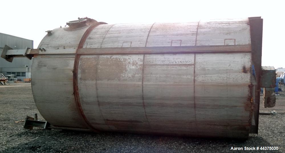 Used Imperial Steel Tank, 10,000 Gallon, 304 Stainless Steel, Vertical. Approximate 120" diameter x 204" straight side, flat welded top, coned bottom. Fixed carbon steel agitator bridge with a top en...