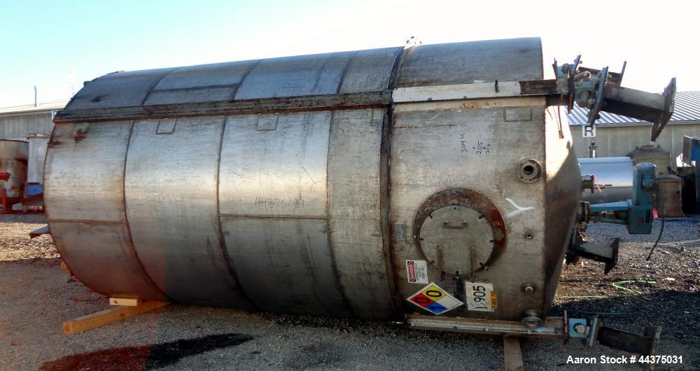 Used Imperial Steel Tank, 10,000 Gallon, 304 Stainless Steel, Vertical. Approximate 120" diameter x 204" straight side, flat welded top, coned bottom. Fixed carbon steel agitator bridge with a top en...
