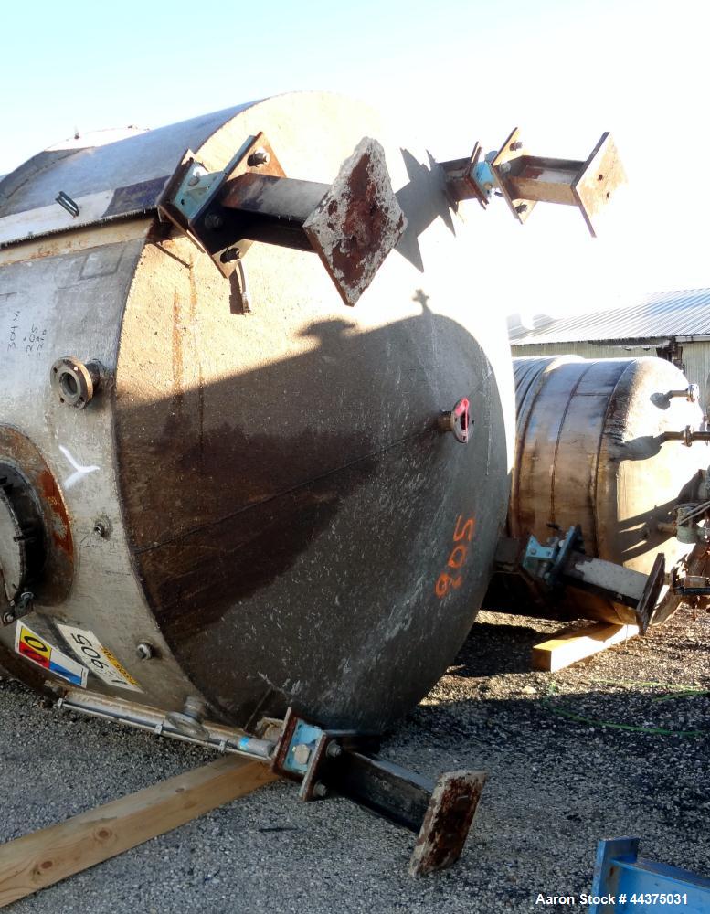 Used Imperial Steel Tank, 10,000 Gallon, 304 Stainless Steel, Vertical. Approximate 120" diameter x 204" straight side, flat welded top, coned bottom. Fixed carbon steel agitator bridge with a top en...
