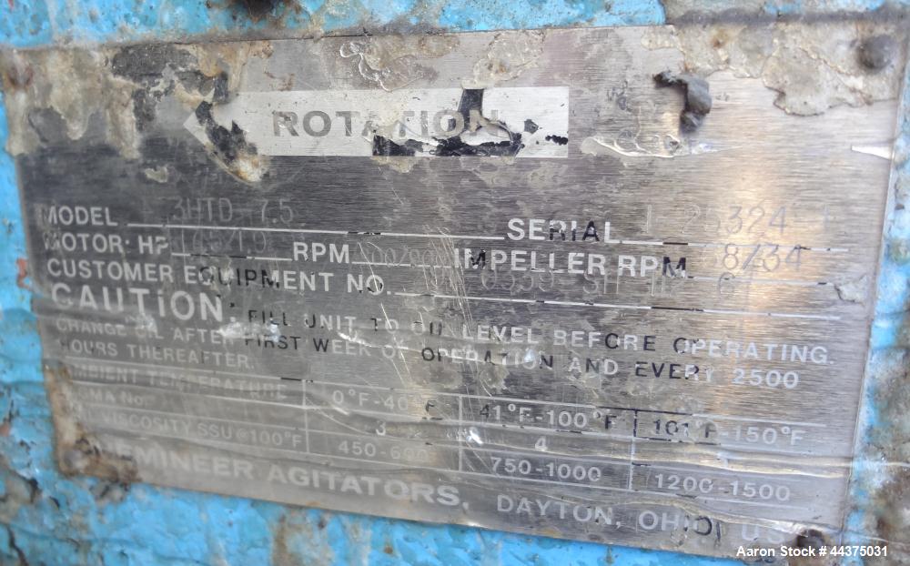 Used Imperial Steel Tank, 10,000 Gallon, 304 Stainless Steel, Vertical. Approximate 120" diameter x 204" straight side, flat welded top, coned bottom. Fixed carbon steel agitator bridge with a top en...