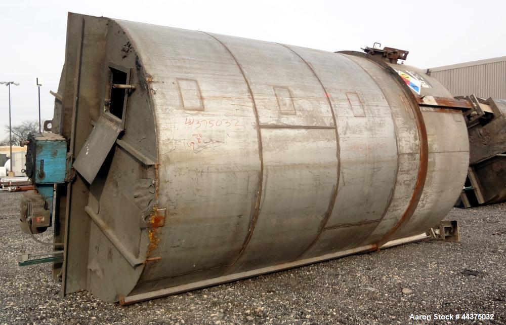 Used Imperial Steel Tank, 10,000 Gallon, 304 Stainless Steel, Vertical. Approximate 120" diameter x 204" straight side, flat welded top, coned bottom. Fixed carbon steel agitator bridge with a top en...