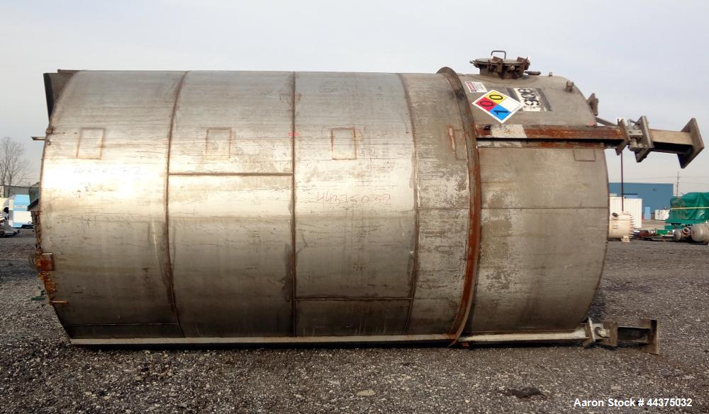 Used Imperial Steel Tank, 10,000 Gallon, 304 Stainless Steel, Vertical. Approximate 120" diameter x 204" straight side, flat welded top, coned bottom. Fixed carbon steel agitator bridge with a top en...