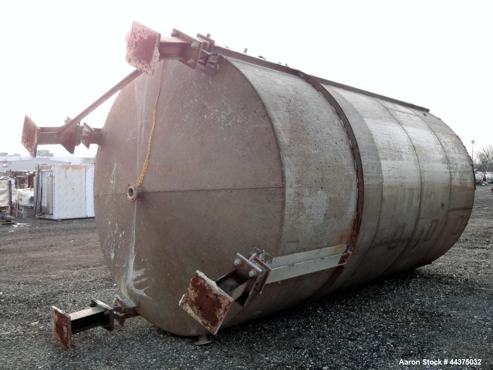 Used Imperial Steel Tank, 10,000 Gallon, 304 Stainless Steel, Vertical. Approximate 120" diameter x 204" straight side, flat welded top, coned bottom. Fixed carbon steel agitator bridge with a top en...