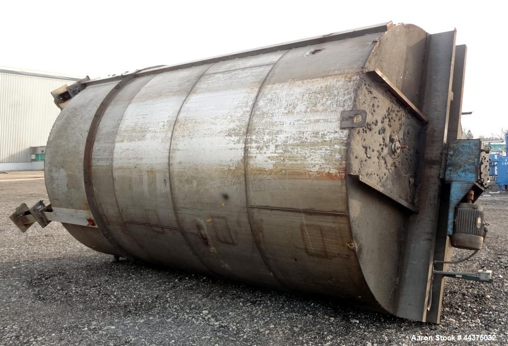 Used Imperial Steel Tank, 10,000 Gallon, 304 Stainless Steel, Vertical. Approximate 120" diameter x 204" straight side, flat welded top, coned bottom. Fixed carbon steel agitator bridge with a top en...