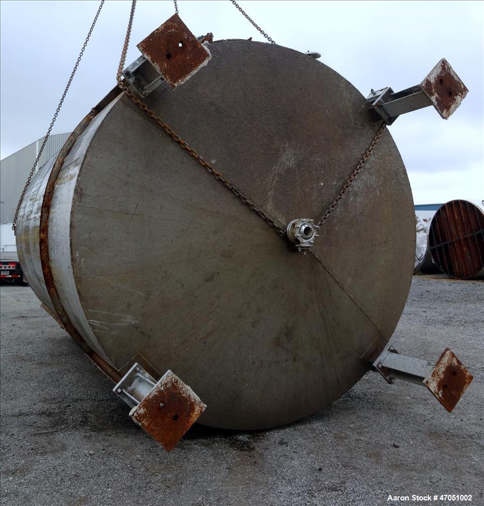 Used Imperial Steel Tank Company Tank, 12,000 Gallon, 304 Stainless Steel, Vertical. Approximate 132" diameter x 204" straight side. Flat top, cone bottom. Fixed carbon steel agitator bridge with a C...