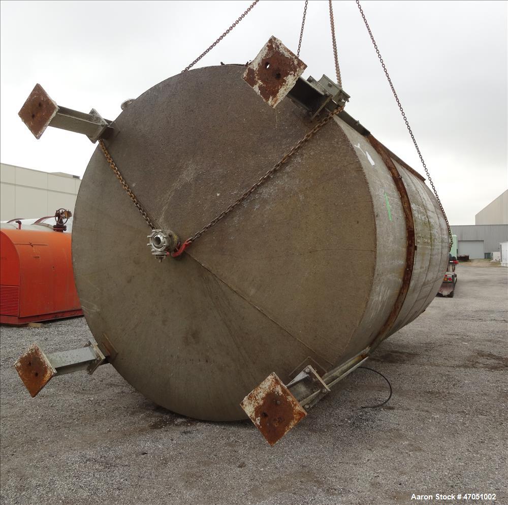 Used Imperial Steel Tank Company Tank, 12,000 Gallon, 304 Stainless Steel, Vertical. Approximate 132" diameter x 204" straight side. Flat top, cone bottom. Fixed carbon steel agitator bridge with a C...