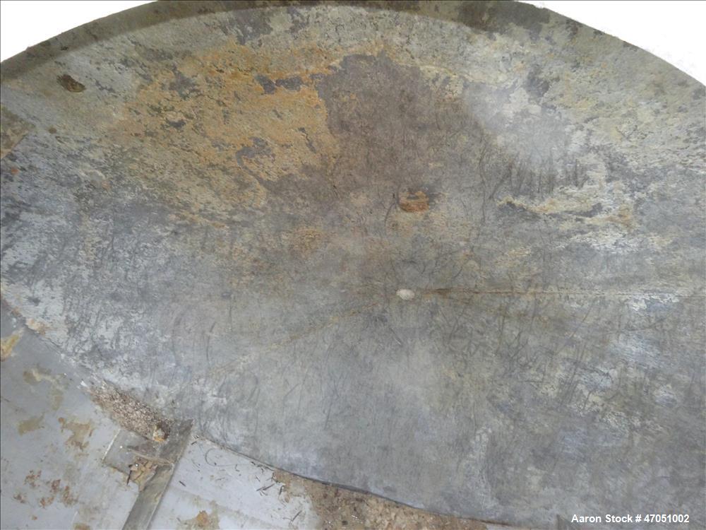 Used Imperial Steel Tank Company Tank, 12,000 Gallon, 304 Stainless Steel, Vertical. Approximate 132" diameter x 204" straight side. Flat top, cone bottom. Fixed carbon steel agitator bridge with a C...