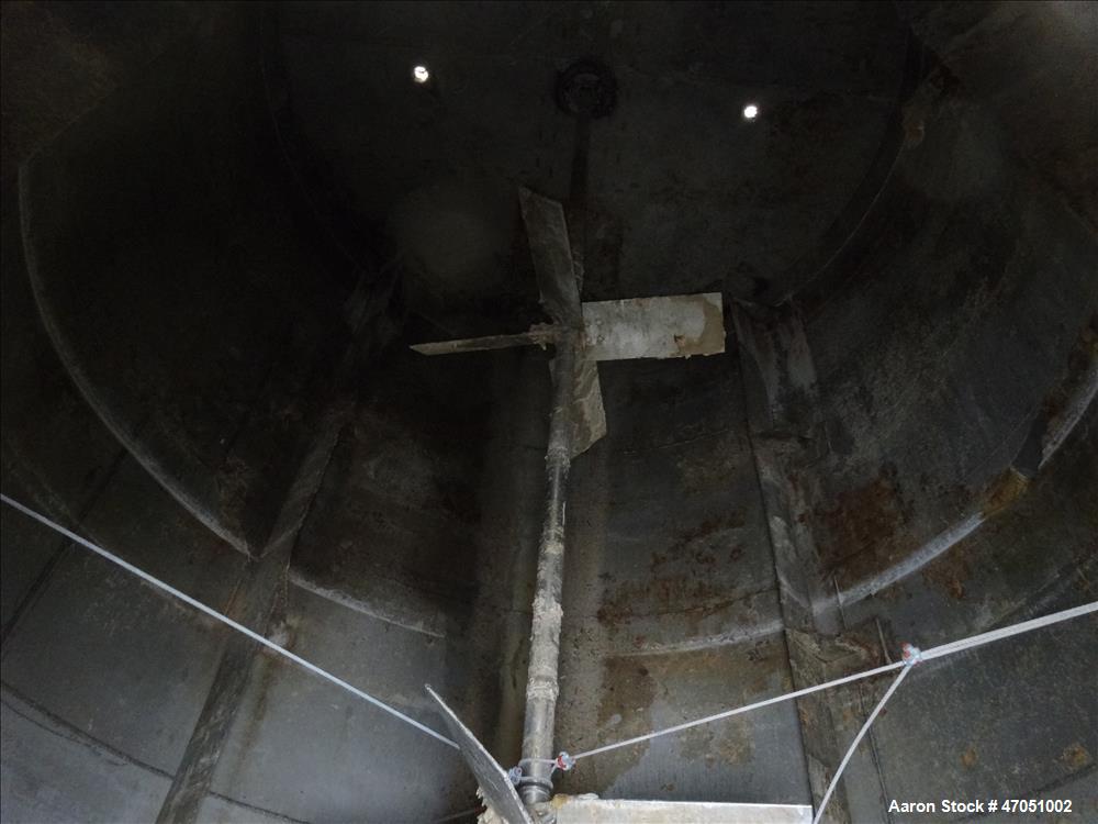 Used Imperial Steel Tank Company Tank, 12,000 Gallon, 304 Stainless Steel, Vertical. Approximate 132" diameter x 204" straight side. Flat top, cone bottom. Fixed carbon steel agitator bridge with a C...