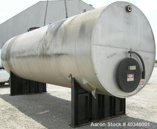 Used Industrial Air Tank, 10,000 Gallon, 304 Stainless Steel, Horizontal, Insulated. Approximately 8' diameter x 28' long, appears to be flat ends. Openings: top (2) 3'', 4'', 30'' manway with cover,...