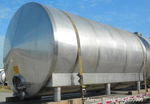 Used Inox-Tech Tank, 6000 Gallon, Model ASHS6000USG, 304 Stainless Steel, Horizontal. 97-1/2" Diameter x 180" straight side, coned heads. Bottom dimple jacketed, approximately 72’’ wide x 165’’ long ...
