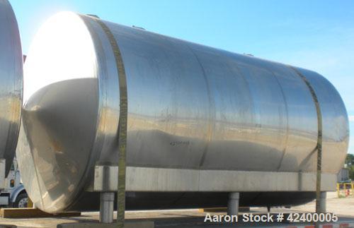 Used Inox-Tech Tank, 6000 Gallon, Model ASHS6000USG, 304 Stainless Steel, Horizontal. 97-1/2" Diameter x 180" straight side, coned heads. Bottom dimple jacketed, approximately 72’’ wide x 165’’ long ...