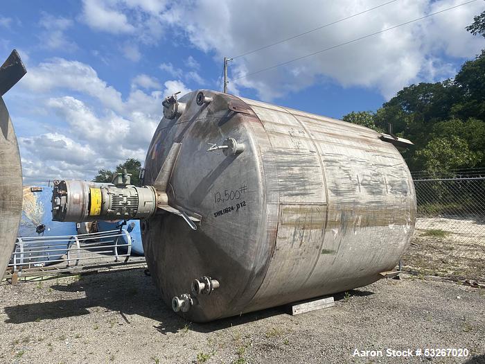 Used- IPSCO approximately 9300 gallon 304 stainless steel vertical mix tank. 138" diameter X 144" high straight side. Intern...