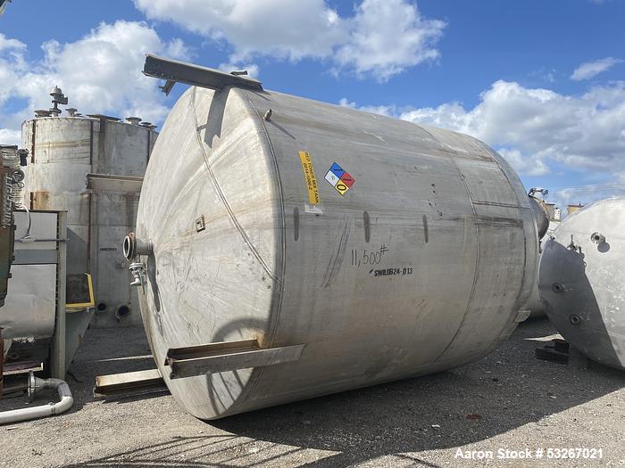 Used- IPSCO approximately 9300 gallon 304 stainless steel vertical mix tank. 138" diameter X 144" high straight side. Intern...