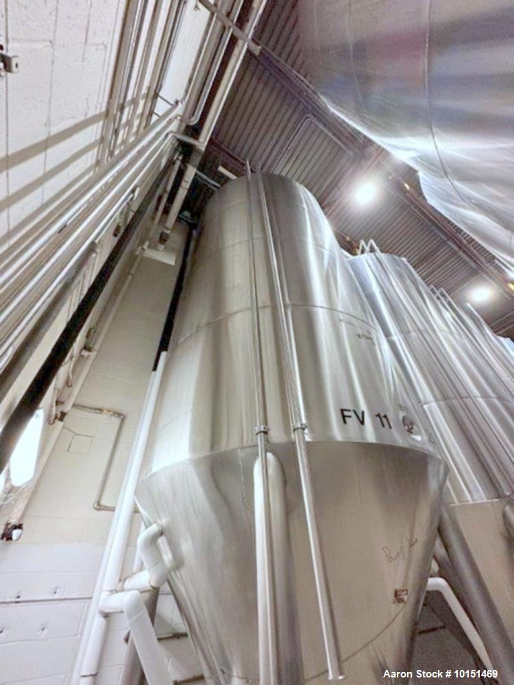 Used JV Northwest (ICC) Stainless Steel Jacketed Vessel.  304 stainless steel; 200BBL, (Approximately 6,200 Gallon); 8'10" diameter  x  19'3" tall;  Dished top and cone bottom; Vertical; Jacket desig...