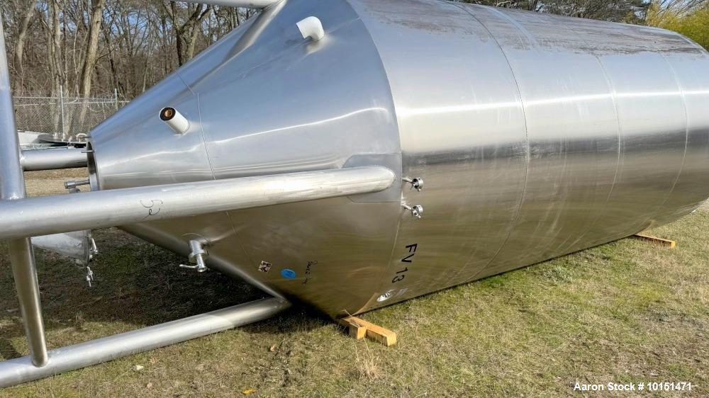 Used JV Northwest (ICC) Stainless Steel Jacketed Vessel.  304 stainless steel; 200BBL, (Approximately 6,200 Gallon); 8'10" diameter  x  19'3" tall;  Dished top and cone bottom; Vertical; Jacket desig...