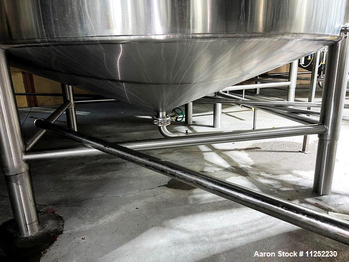 Used JV Northwest 10,000 Gallon Stainless Steel Tank with cone bottom. Vessel measures 12' diameter x 11-1/2 straight side with cone bottom leading to 4" diameter center bottom outlet with manual val...