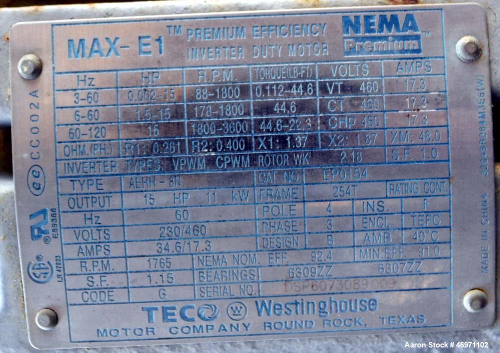 Used JMW James Machine Works API 650 Tank, 9,400 Gallon, 316L Stainless Steel, Vertical. 120" Diameter x 192" straight side, coned top, 24” sloped bottom. Internal rated maximum operating temperature...