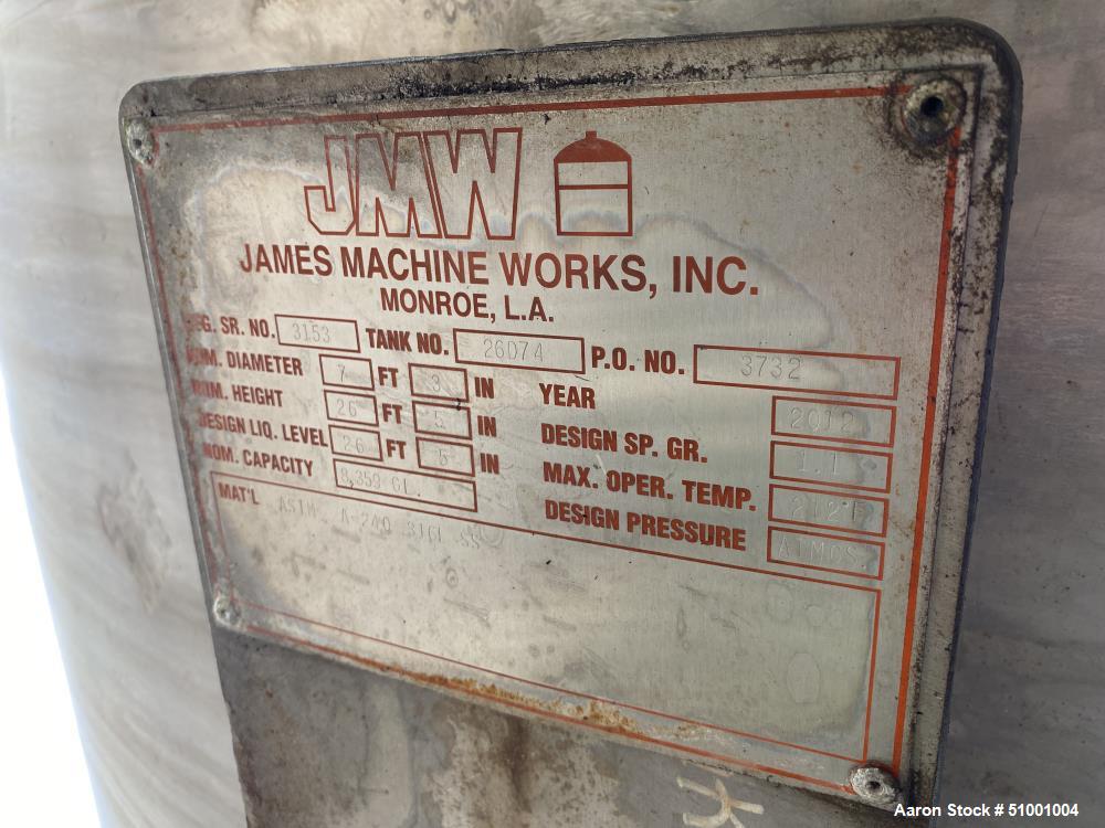 Unused - James Machine Works 8,359 Gallon Stainless Steel Agitated Tank