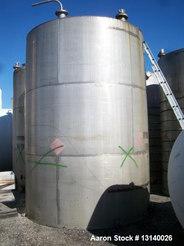 Used- Joseph Oat and Sons Vertical Storage Tank. Approximately 8000 gallon, stainless steel. 10' diameter x 13'-6" high stra...