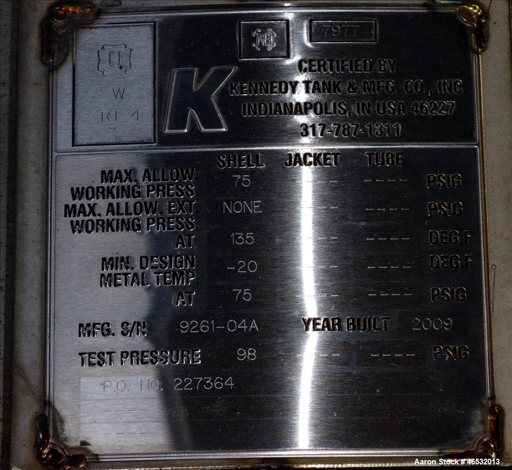 Unused- Graver Water Systems Approximate 5200 Gallon Cation Regeneration Vessel. Manufactured by Kennedy Tank, 316/316L stainless steel, vertical. 90" Diameter x 182" straight side, dished top and bo...