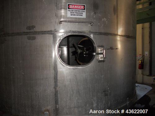 Used Krenz Approximately 10,000 Gallon Stainless Steel Storage Tank. Approximately 12' diameter x 12' straight side. Flat bottom and slight cone top. Various top openings including a 17"manway with c...
