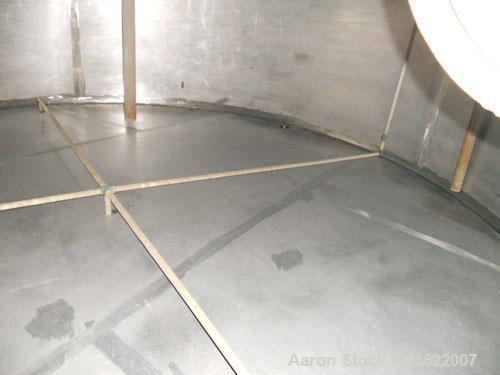 Used Krenz Approximately 10,000 Gallon Stainless Steel Storage Tank. Approximately 12' diameter x 12' straight side. Flat bottom and slight cone top. Various top openings including a 17"manway with c...
