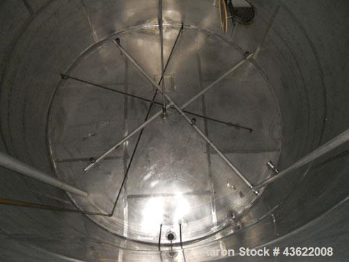 Used Krenz Approximately 10,000 Gallon Stainless Steel Storage Tank. Approximately 12' diameter x 12' straight side. Flat bottom and slight cone top. Various top openings including a 17"manway with c...