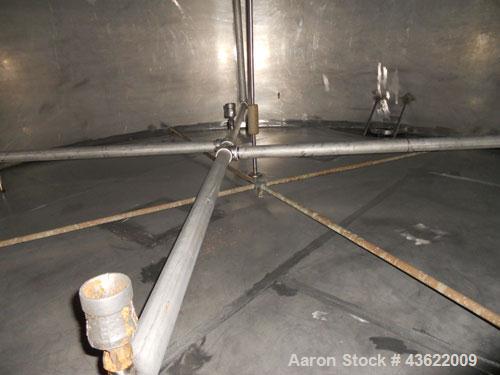 Used Krenz approx. 10,000 gallon stainless steel storage tank. Approx. 12' diameter x 12' straight side. Flat bottom and slight cone top. Various top openings including a 17"manway with cover. 3" Thr...