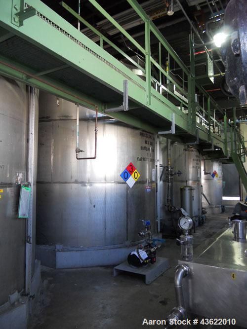Used Krenz Approximately 8,500 Gallon Stainless Steel Storage Tank. Approximately 11' diameter x 12' straight side. Flat bottom and slight cone top. Various top openings including a 17"manway with co...