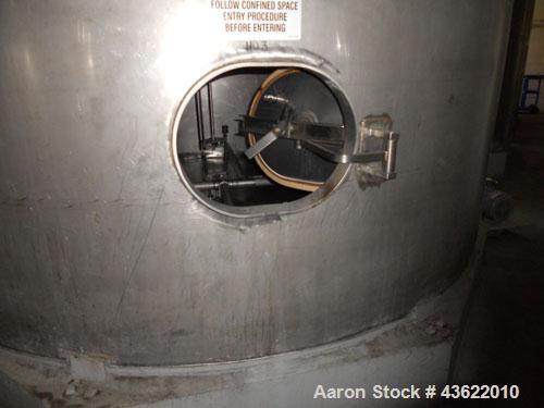 Used Krenz Approximately 8,500 Gallon Stainless Steel Storage Tank. Approximately 11' diameter x 12' straight side. Flat bottom and slight cone top. Various top openings including a 17"manway with co...