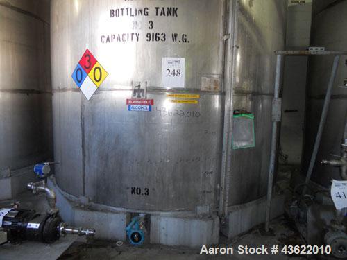 Used Krenz Approximately 8,500 Gallon Stainless Steel Storage Tank. Approximately 11' diameter x 12' straight side. Flat bottom and slight cone top. Various top openings including a 17"manway with co...