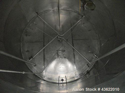 Used Krenz Approximately 8,500 Gallon Stainless Steel Storage Tank. Approximately 11' diameter x 12' straight side. Flat bottom and slight cone top. Various top openings including a 17"manway with co...