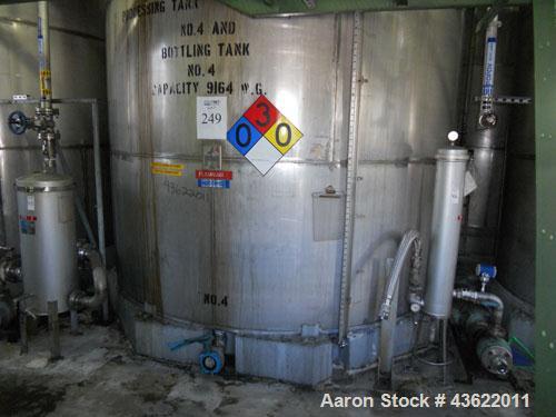 Used Krenz Approximately 8,500 Gallon Stainless Steel Storage Tank. Approximately 11' diameter x 12' straight side. Flat bottom and slight cone top. Various top openings including a 17" manway with c...