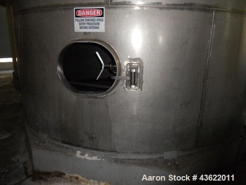 Used Krenz Approximately 8,500 Gallon Stainless Steel Storage Tank. Approximately 11' diameter x 12' straight side. Flat bottom and slight cone top. Various top openings including a 17" manway with c...