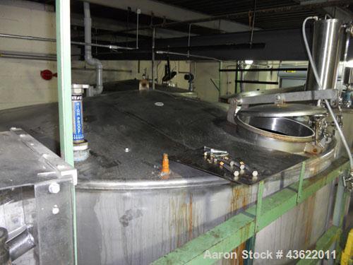 Used Krenz Approximately 8,500 Gallon Stainless Steel Storage Tank. Approximately 11' diameter x 12' straight side. Flat bottom and slight cone top. Various top openings including a 17" manway with c...