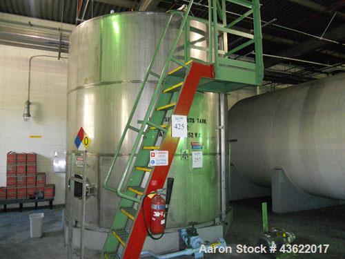Used Krenz Approximately 10,000 Gallon Stainless Steel Storage Tank. Approximately 12' diameter x 12' straight side. Flat bottom and slight cone top. Various top openings including a 17" manway with ...