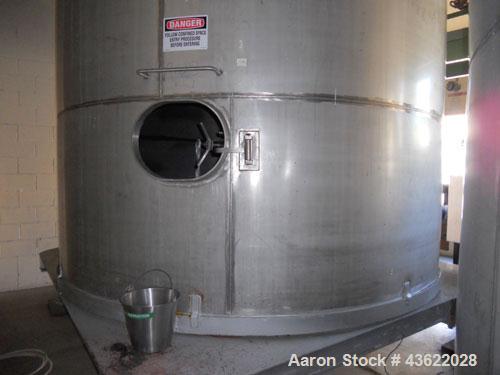 Used Krenz Approximately 7,800 Gallon Stainless Steel Storage Tank. Approximately 11' diameter x 11' straight side. Flat bottom and slight cone top. Various top openings including a 17"manway with co...
