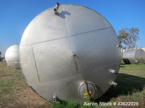 Used Saracco Tank & Mfg Approximately 8,500 Gallon Stainless Steel Storage Tank. Approximately 11' diameter x 12' straight side. Flat bottom and slight cone top. Various top openings including a 17"m...