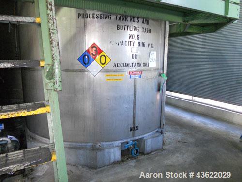 Used Saracco Tank & Mfg Approximately 8,500 Gallon Stainless Steel Storage Tank. Approximately 11' diameter x 12' straight side. Flat bottom and slight cone top. Various top openings including a 17"m...