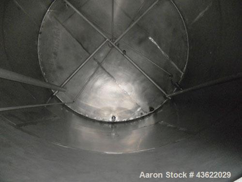 Used Saracco Tank & Mfg Approximately 8,500 Gallon Stainless Steel Storage Tank. Approximately 11' diameter x 12' straight side. Flat bottom and slight cone top. Various top openings including a 17"m...