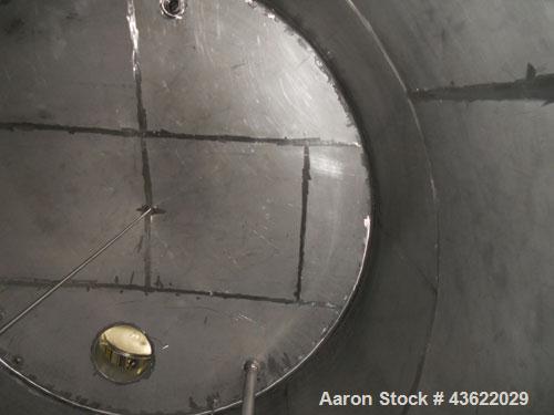 Used Saracco Tank & Mfg Approximately 8,500 Gallon Stainless Steel Storage Tank. Approximately 11' diameter x 12' straight side. Flat bottom and slight cone top. Various top openings including a 17"m...