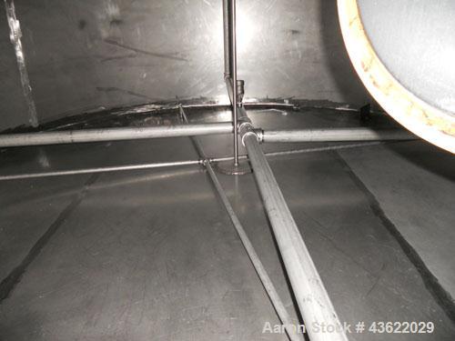 Used Saracco Tank & Mfg Approximately 8,500 Gallon Stainless Steel Storage Tank. Approximately 11' diameter x 12' straight side. Flat bottom and slight cone top. Various top openings including a 17"m...