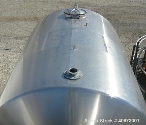 Used L'Hoir Incorporated Tank, 5,104 gallons (4250 Imperial), 304 stainless steel, horizontal. Approximately 100 1/2" diameter x 132" straight side, dished heads. 2 internal CIP spray balls. Top Open...