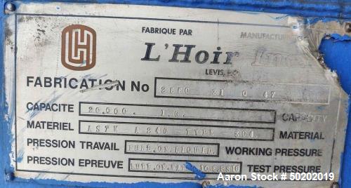 Used- L'Hoir 24,000 Gallon (20k imperial gallon) 304 Vertical Stainless Steel Ta