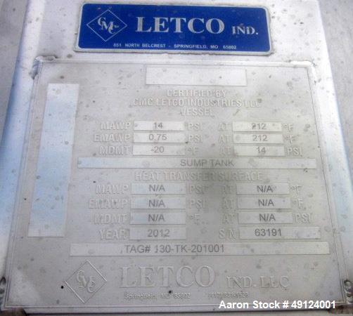 Used CMC Letco Industries Tank, Approximately 9,000 Gallon, 316 Stainless Steel