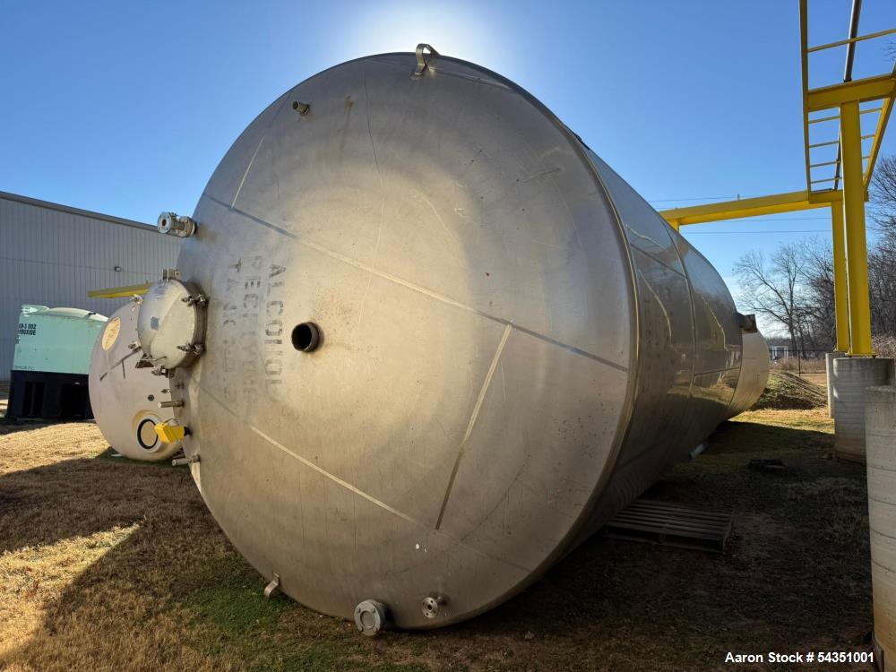 Used Letco Incorporated Approximate 15,000 Gallon Stainless Steel Tank,  Approximate 144" diameter x 216" straight side, dished top & bottom. Mounts on (6) steel legs (2 legs have been cut). Serial# ...