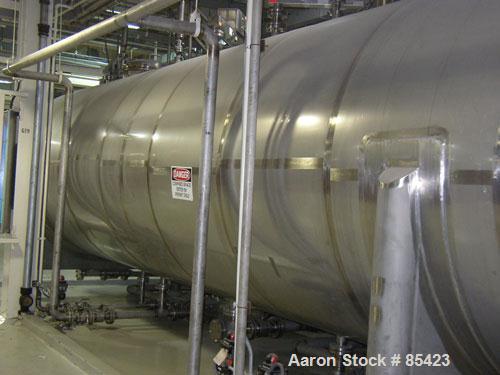 USED: Letco tank, 10,000 gallon, 304L stainless steel, horizontal. 96" diameter x 334" straight side, dished ends. Internal rated 14.9 psi at 250 deg F. Openings: top (4) 3", (4) 3" tri clamp, (4) 4"...